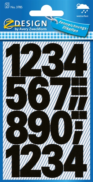 Avery manuell etikett med tall 0-9, 25 mm, svart, 48 stk.